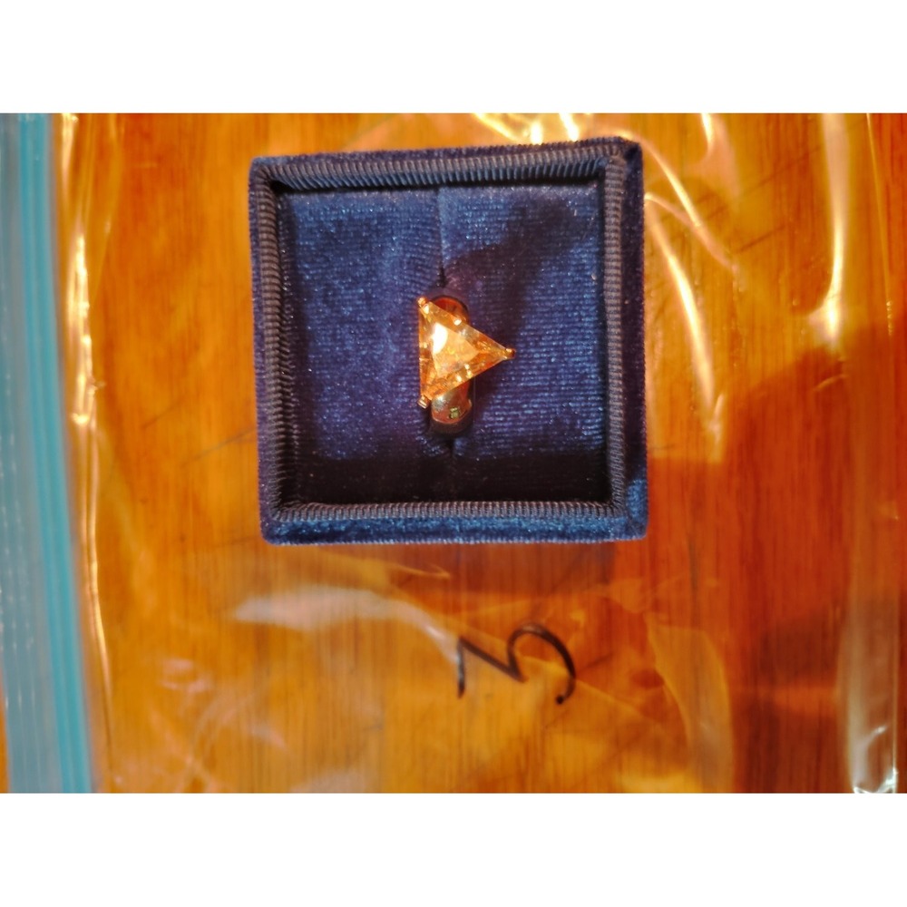 Trillion Cut Yellow CZ Solitaire Ring Womens Size 7.5 Gold Tone Statement w/ Box